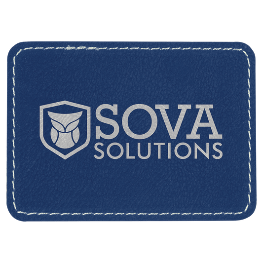 3 1/2" x 2 1/2" Rectangle Blue/Silver Laserable Leatherette Patch with Adhesive (Sold by Case of 25)