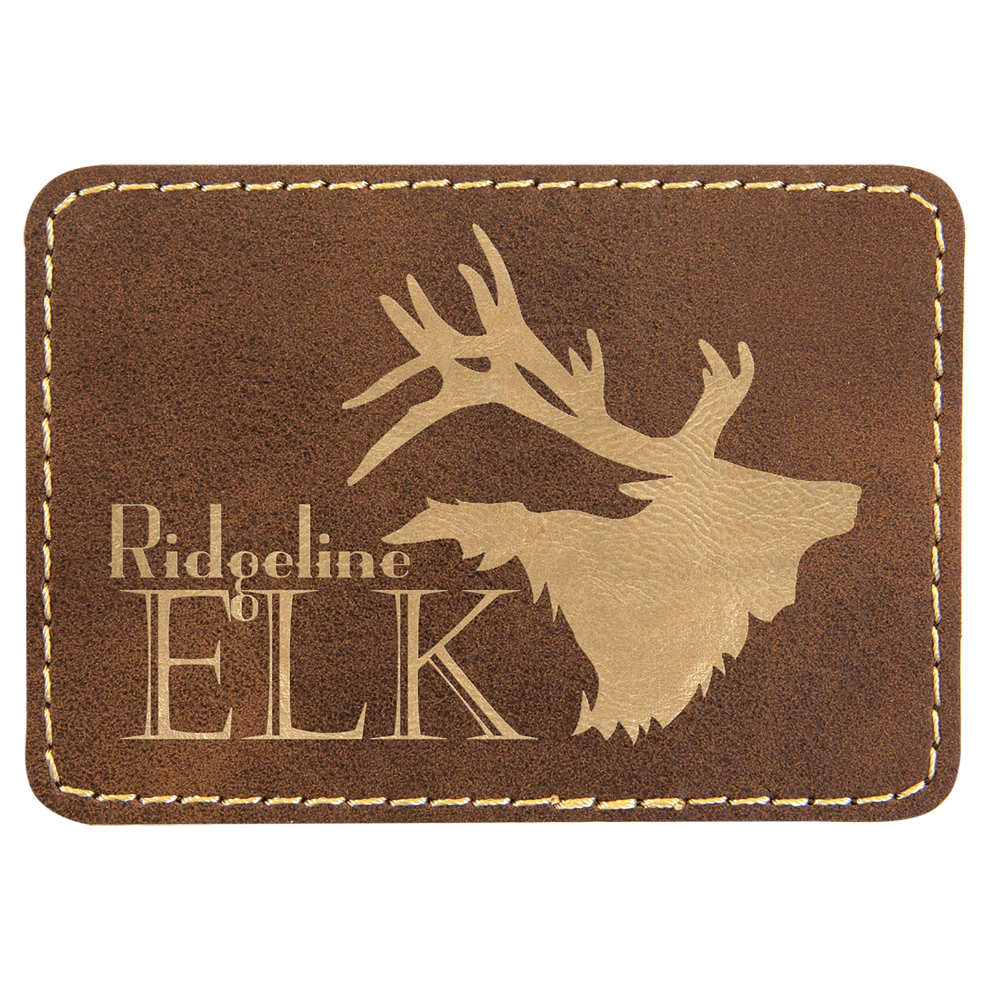 3 1/2" x 2 1/2" Rectangle Rustic/Gold Laserable Leatherette Patch with Adhesive (Sold by Case of 25)