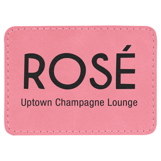 3 1/2" x 2 1/2" Retangle Pink Laserable Leatherette Patch with Kota Pro Adhesive (Sold by Case of 25)
