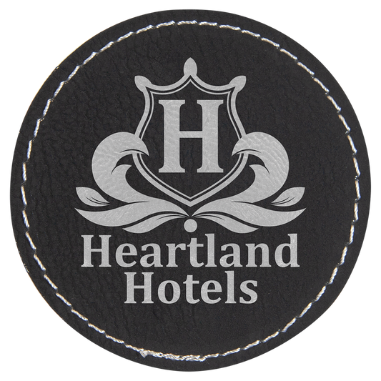 2 1/2" Round Black/Silver Laserable Leatherette Patch with Adhesive (Sold by Case of 25)