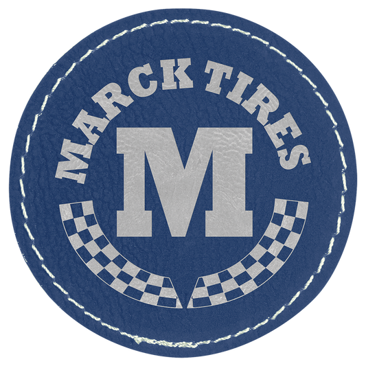 2 1/2" Round Blue/Silver Laserable Leatherette Patch with Adhesive (Sold by Case of 25)