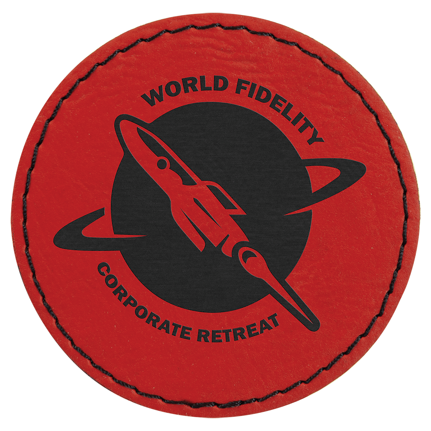 2 1/2" Round Red Laserable Leatherette Patch with Adhesive (Sold by Case of 25)