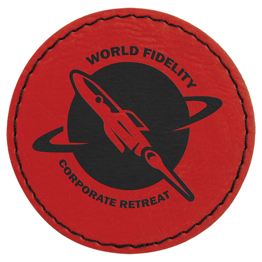2 1/2" Round Red Laserable Leatherette Patch with Adhesive (Sold by Case of 25)
