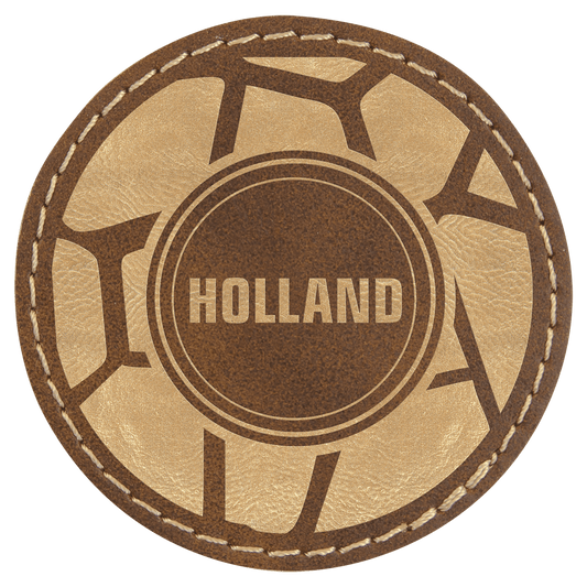 2 1/2" Round Rustic/Gold Laserable Leatherette Patch with Kota Pro Adhesive (Sold by Case of 25)