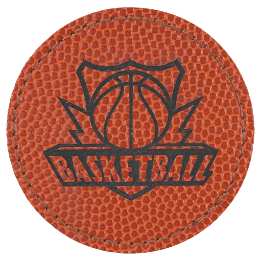 2 1/2" Round Basketball Laserable Leatherette Patch with Kota Pro Adhesive (Sold by Case of 25)