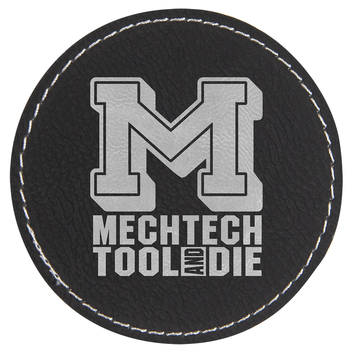 3" Round Black/Silver Laserable Leatherette Patch with Adhesive (Sold by Case of 25)
