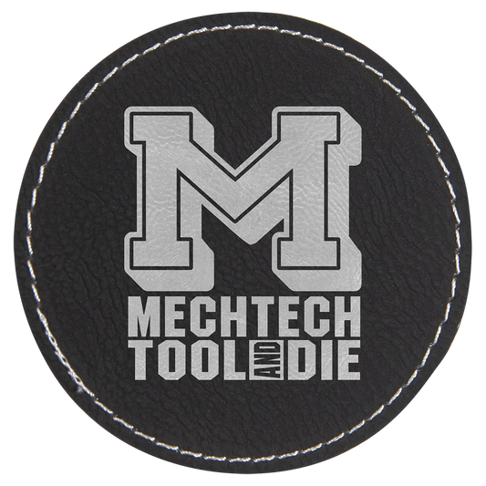 3" Round Black/Silver Laserable Leatherette Patch with Adhesive (Sold by Case of 25)