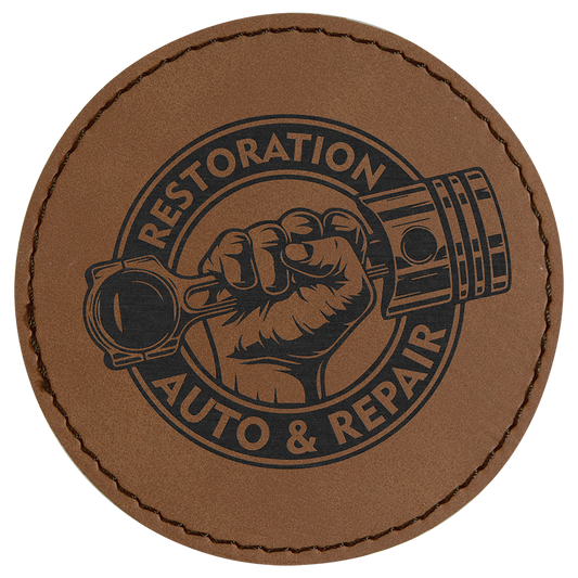 3" Round Dark Brown Laserable Leatherette Patch with Adhesive (Sold by Case of 25)