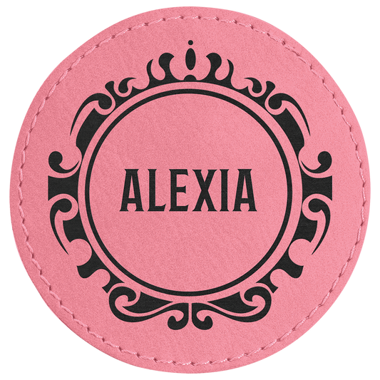 3" Round Pink Laserable Leatherette Patch with Adhesive (Sold by Case of 25)