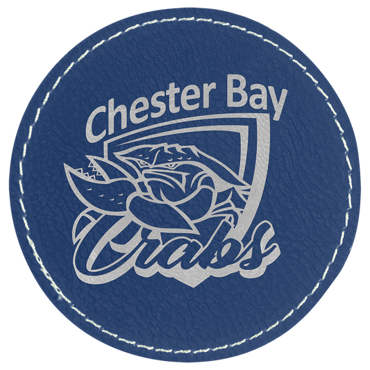 3" Round Blue/Silver Laserable Leatherette Patch with Adhesive (Sold by Case of 25)