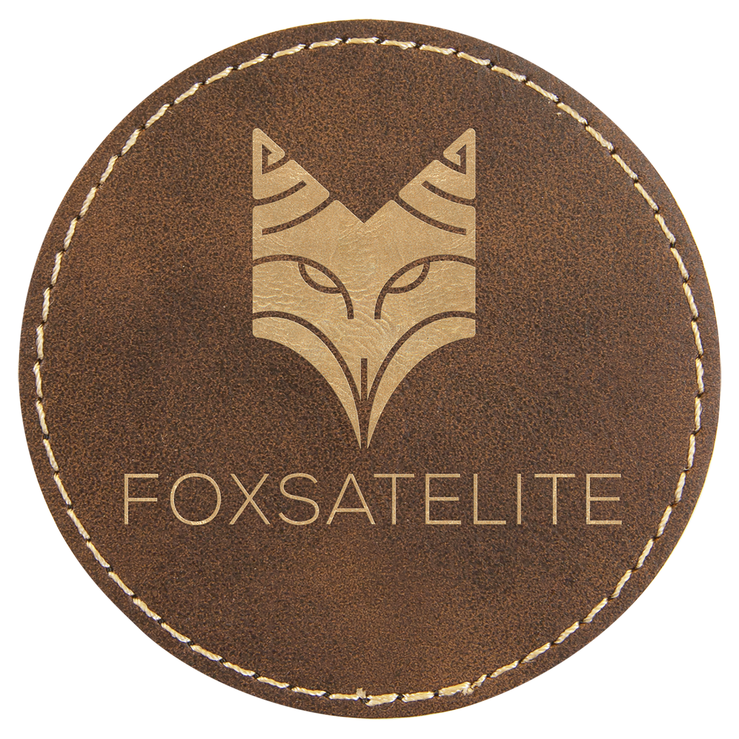 3" Round Rustic/Gold Laserable Leatherette Patch with Adhesive (Sold by Case of 25)