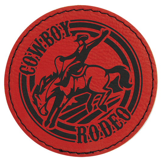 3" Round Red Laserable Leatherette Patch with Adhesive (Sold by Case of 25)