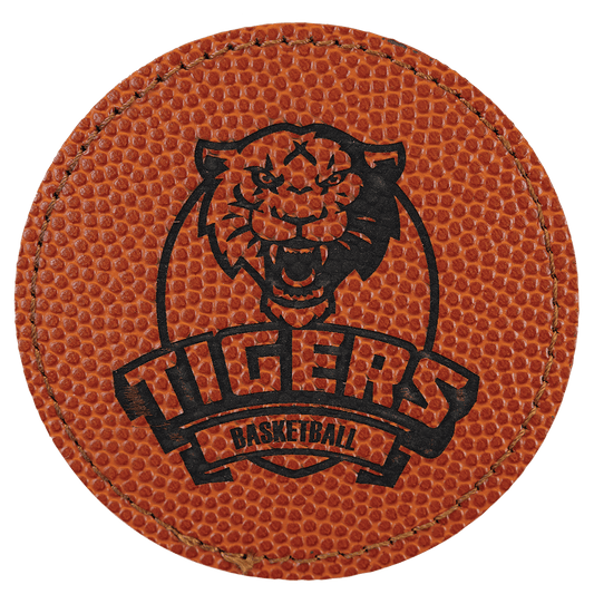 3" Round Basketball Laserable Leatherette Patch with Adhesive (Sold by Case of 25)