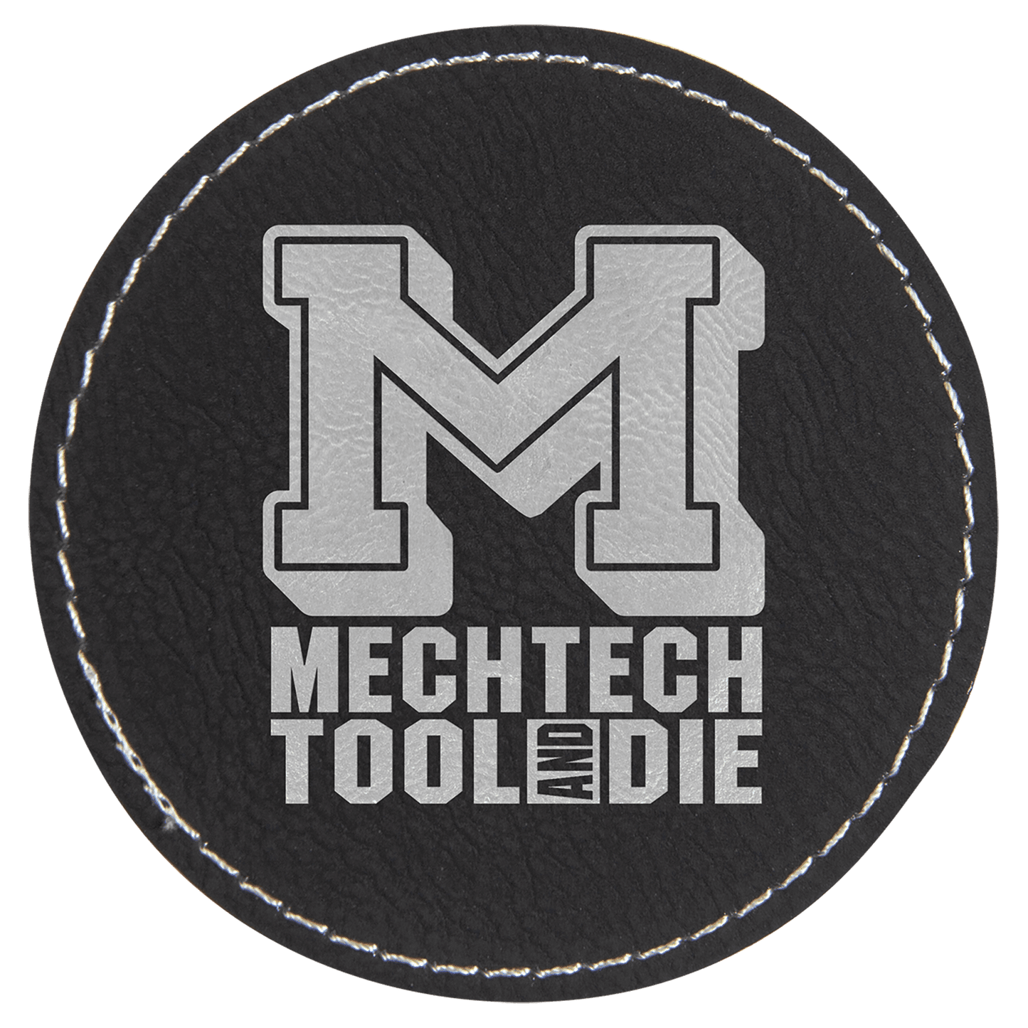3" Round Black/Silver Laserable Leatherette Patch with Kota Pro Adhesive (Sold by Case of 25)