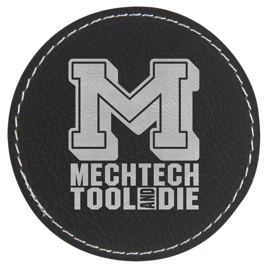 3" Round Black/Silver Laserable Leatherette Patch with Kota Pro Adhesive (Sold by Case of 25)