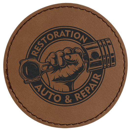 3" Round Dark/Brown Laserable Leatherette Patch with Kota Pro Adhesive (Sold by Case of 25)
