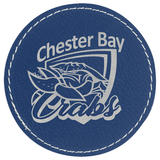 3" Round Blue/Silver Laserable Leatherette Patch with Kota Pro Adhesive (Sold by Case of 25)
