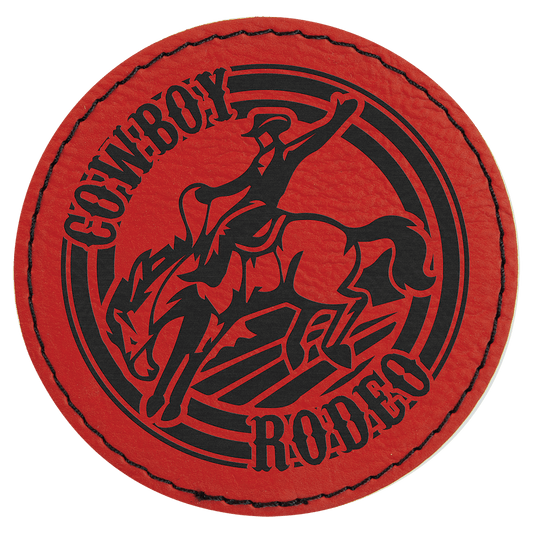 3" Round Red Laserable Leatherette Patch with Kota Pro Adhesive (Sold by Case of 25)