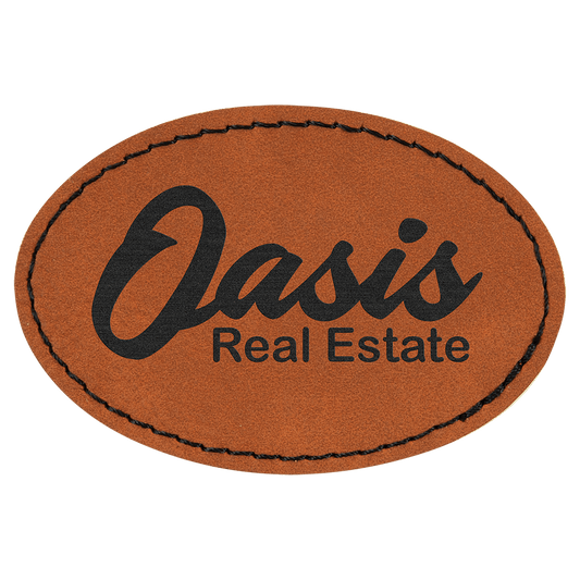 3" x 2" Oval Rawhide Laserable Leatherette Patch with Adhesive (Sold by Case of 25)