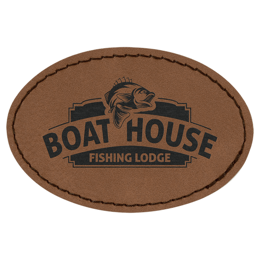 3" x 2" Oval Dark Brown Laserable Leatherette Patch with Adhesive (Sold by Case of 25)