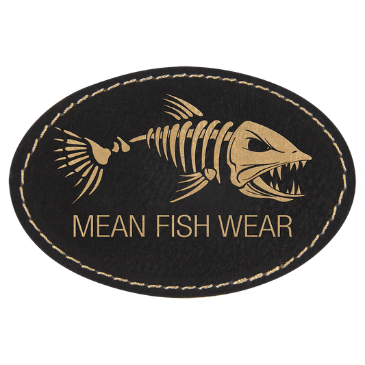 3" x 2" Oval Black/Gold Laserable Leatherette Patch with Adhesive (Sold by Case of 25)