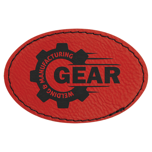3" x 2" Oval Red Laserable Leatherette Patch with Adhesive (Sold by Case of 25)