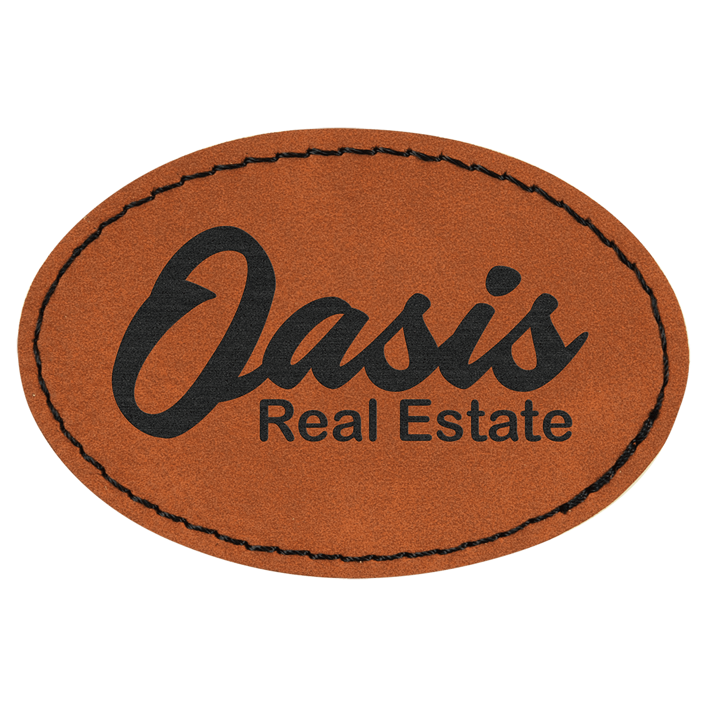 3" x 2" Oval Rawhide Laserable Leatherette Patch with Kota Pro Adhesiive (Sold by Case of 25)