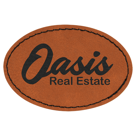 3" x 2" Oval Rawhide Laserable Leatherette Patch with Kota Pro Adhesiive (Sold by Case of 25)