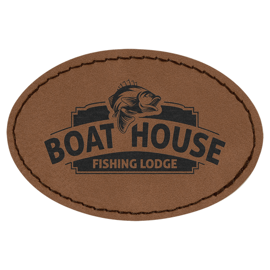 3" x 2" Oval Dark Brown Laserable Leatherette Patch with Kota Pro Adhesive (Sold by Case of 25)