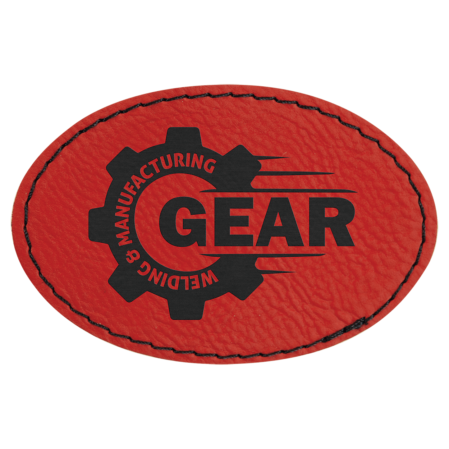 3" x 2" Oval Red Laserable Leatherette Patch with Kota Pro Adhesive (Sold by Case of 25)