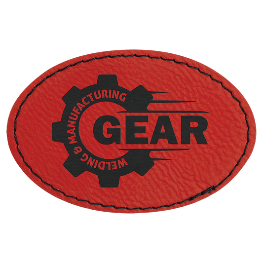 3" x 2" Oval Red Laserable Leatherette Patch with Kota Pro Adhesive (Sold by Case of 25)