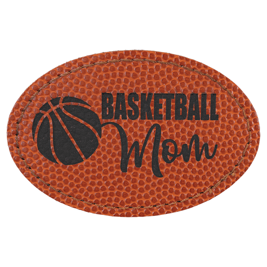 3" x 2" Oval Basketball Laserable Leatherette Patch with Kota Pro Adhesive (Sold by Case of 25)
