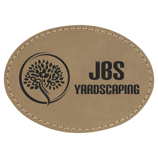 3 1/2" x 2 1/2" Oval Light Brown Laserable Leatherette Patch with Adhesive (Sold by Case of 25)