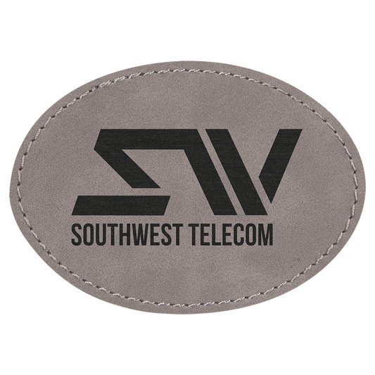 3 1/2" x 2 1/2" Oval Gray Laserable Leatherette Patch with Adhesive (Sold by Case of 25)
