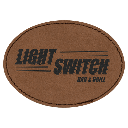 3 1/2" x 2 1/2" Oval Dark Brown Laserable Leatherette Patch with Adhesive (Sold by Case of 25)