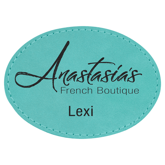 3 1/2" x 2 1/2" Oval Teal Laserable Leatherette Patch with Adhesive (Sold by Case of 25)