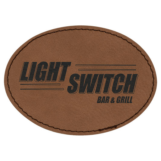 3 1/2" x 2 1/2" Oval Dark Brown Laserable Leatherette Patch with Kota Pro Adhesive (Sold by Case of 25)