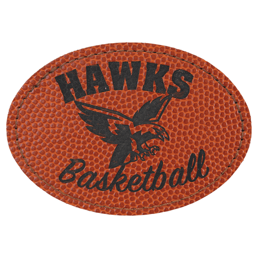 3 1/2" x 2 1/2" Oval Basketball Laserable Leatherette Patch with Kota Pro Adhesive (Sold by Case of 25)