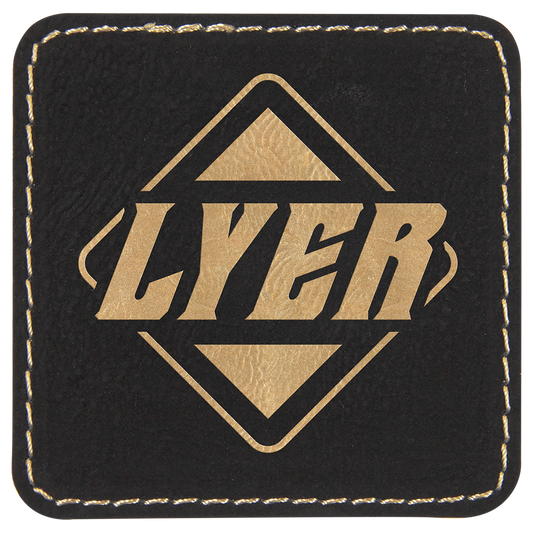 2 1/2" x 2 1/2" Black/Gold Square Laserable Leatherette Patch with Adhesive (Sold by Case of 25)