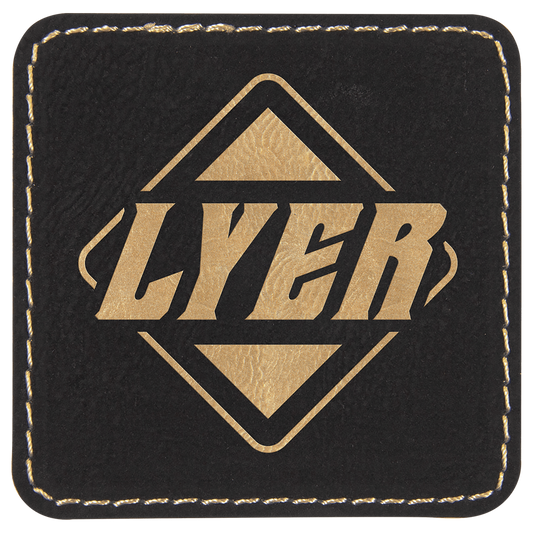 2 1/2" x 2 1/2" Square Black/Gold Laserable Leatherette Patch with Kota ProAdhesive (Sold by Case of 25)