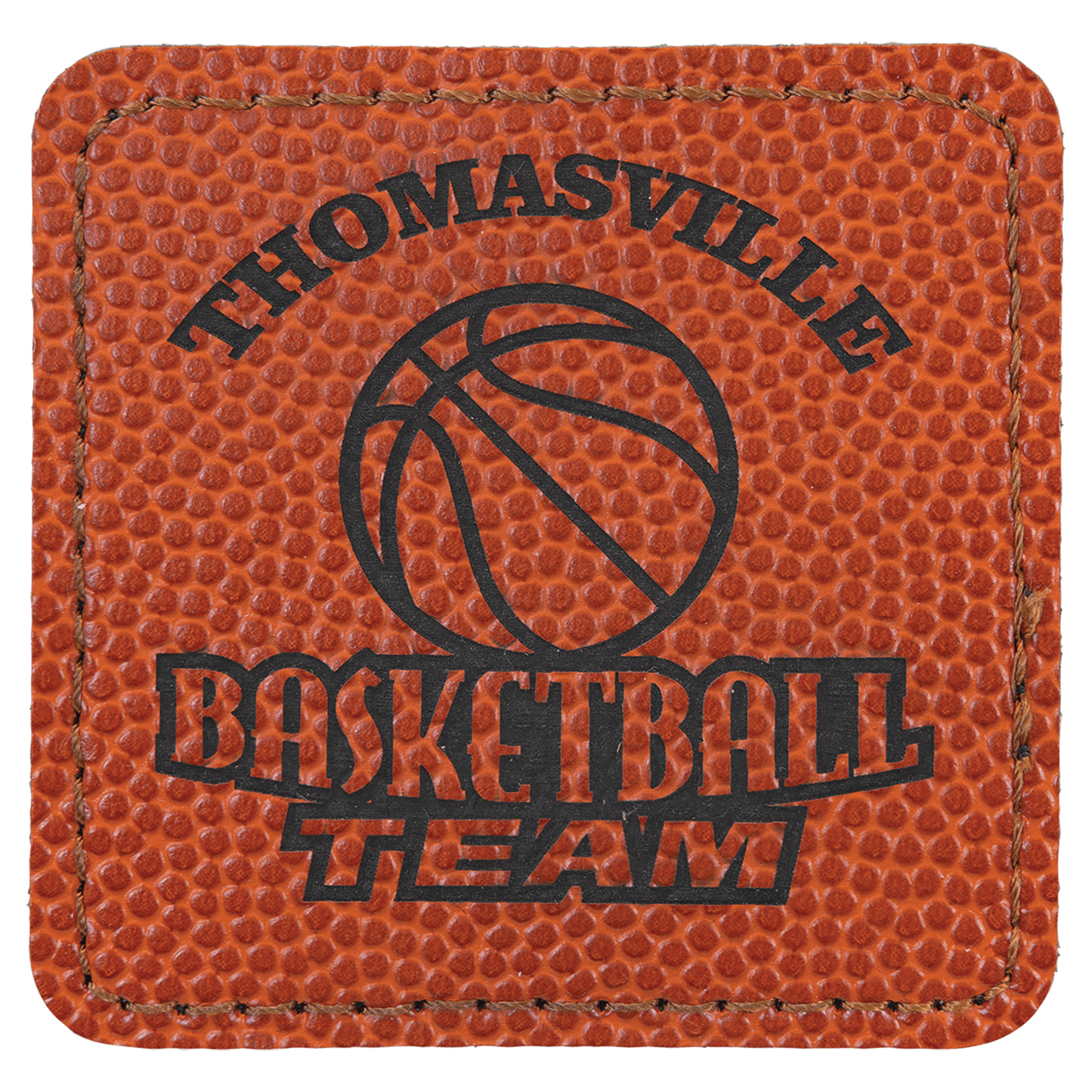 2 1/2" x 2 1/2" Square Basketball Laserable Leatherette Patch with Kota ProAdhesive (Sold by Case of 25)