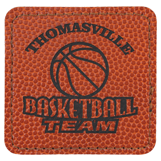 2 1/2" x 2 1/2" Square Basketball Laserable Leatherette Patch with Kota ProAdhesive (Sold by Case of 25)
