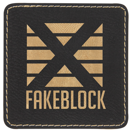 3" x 3" Square Black/Gold Laserable Leatherette Patch with Adhesive (Sold by Case of 25)
