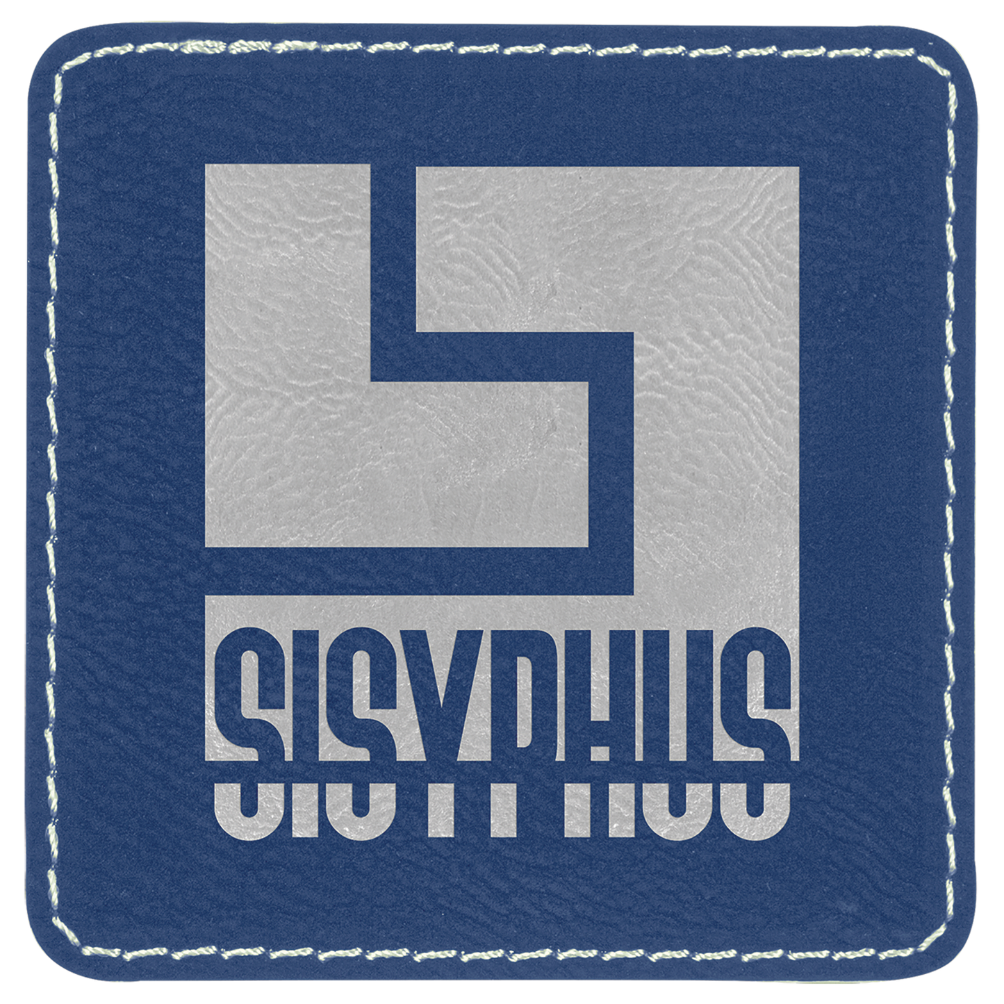 3" x 3" Square Blue/Silver Laserable Leatherette Patch with Adhesive (Sold by Case of 25)