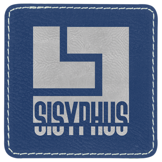 3" x 3" Square Blue/Silver Laserable Leatherette Patch with Adhesive (Sold by Case of 25)