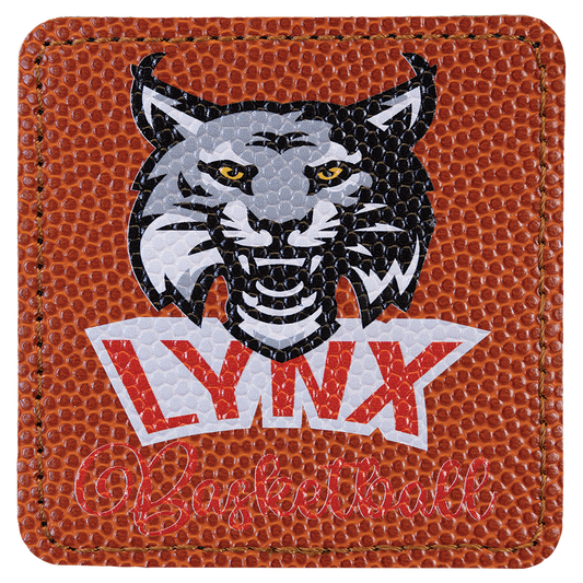 3" x 3" Square Basketball Laserable Leatherette Patch with Adhesive (Sold by Case of 25)