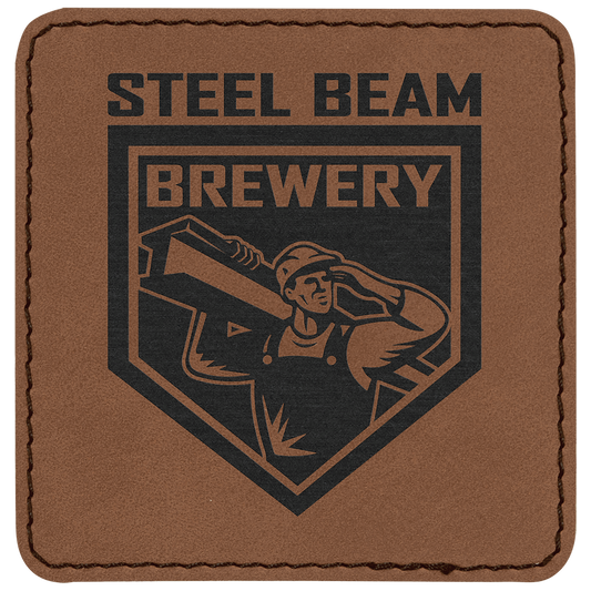 3" x 3" Square Dark Brown Laserable Leatherette Patch with Kota Pro Adhesive (Sold by Case of 25)