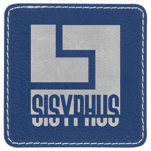 3" x 3" Square Blue/Silver Laserable Leatherette Patch with Kota Pro Adhesive (Sold by Case of 25)