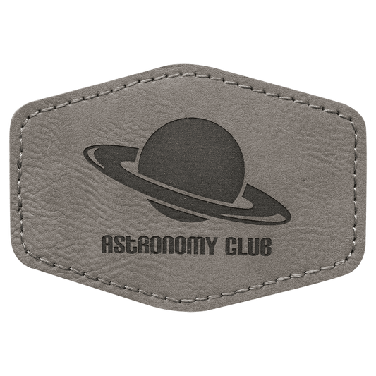 3 1/2" x 2 1/2" Hex Gray Laserable Leatherette Patch with Kota Pro Adhesive (Sold by Case of 25)