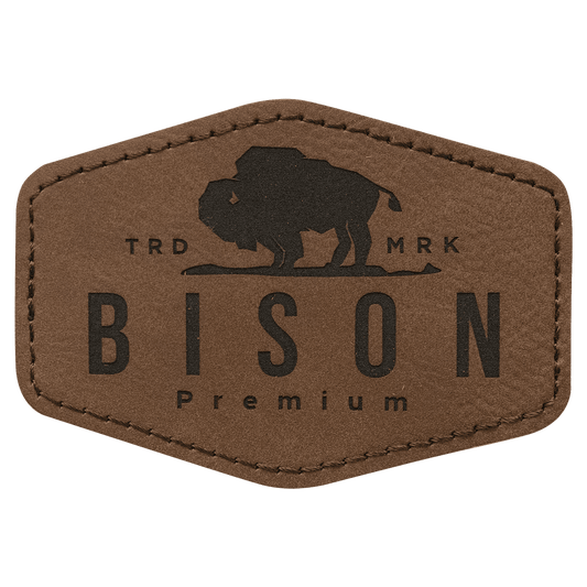 3 1/2" x 2 1/2" Hex Dark Brown Laserable Leatherette Patch with Kota Pro Adhesive (Sold by Case of 25)